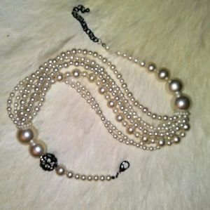 7 strand pearl vintage necklace rhinestone accent